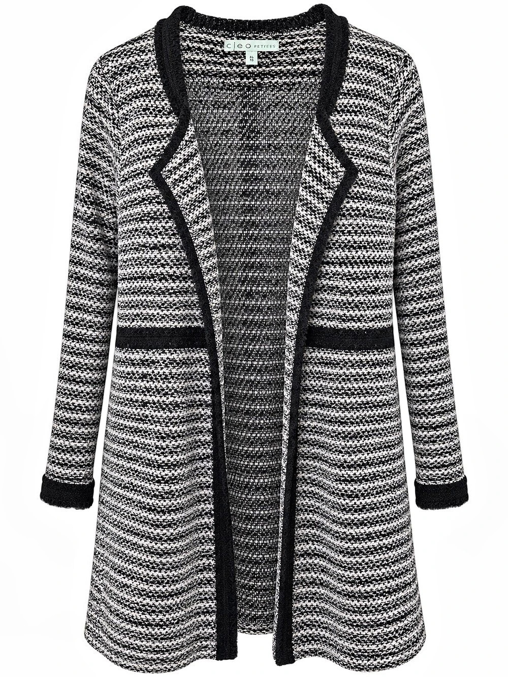 Cleo Petites XL Black Cream Long Open Front Knit Cardigan